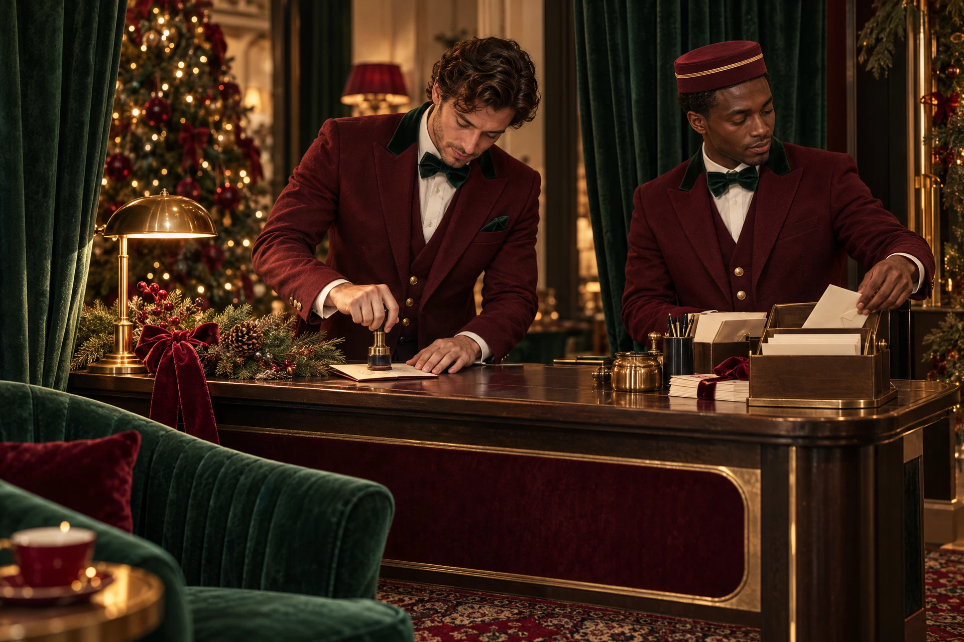 Two Christmas Concierge Hosts at the Menlyn entry desk