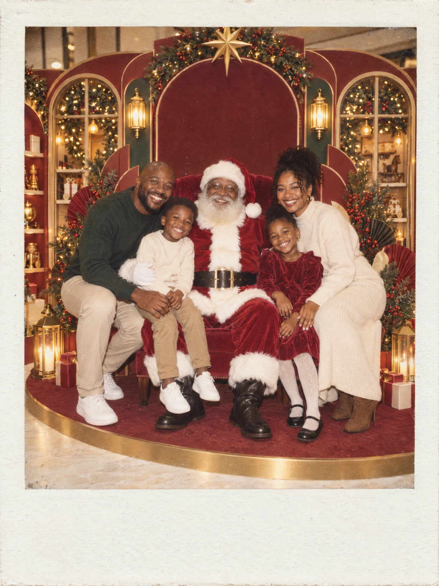 Vintage Polaroid-style Black South African family photo with Santa at the Menlyn photo set