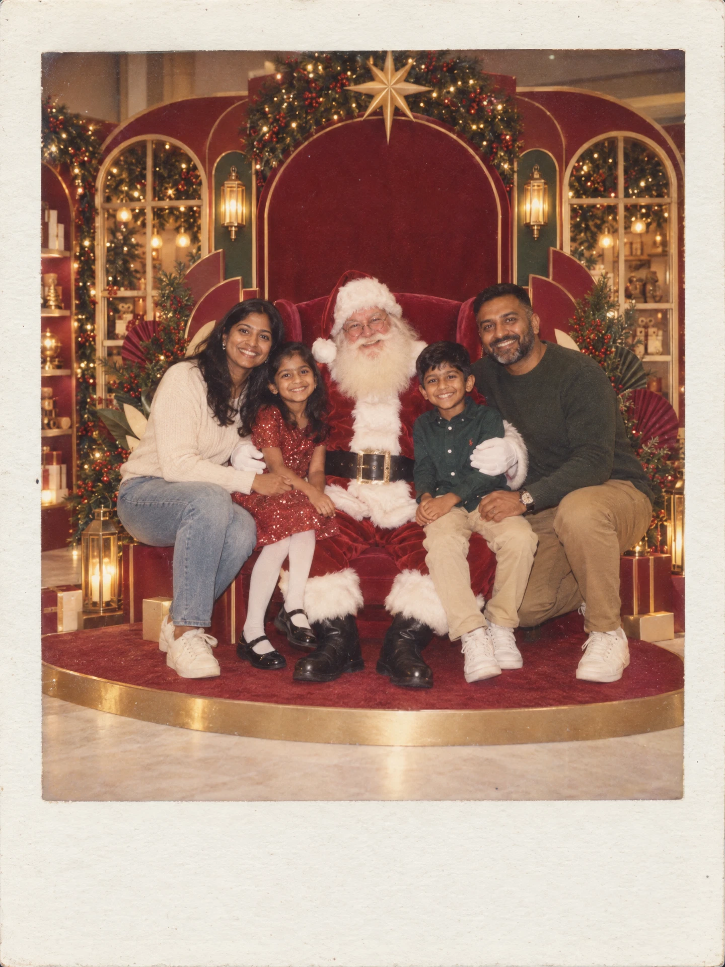 Vintage Polaroid-style Indian South African family photo with Santa at the Menlyn photo set